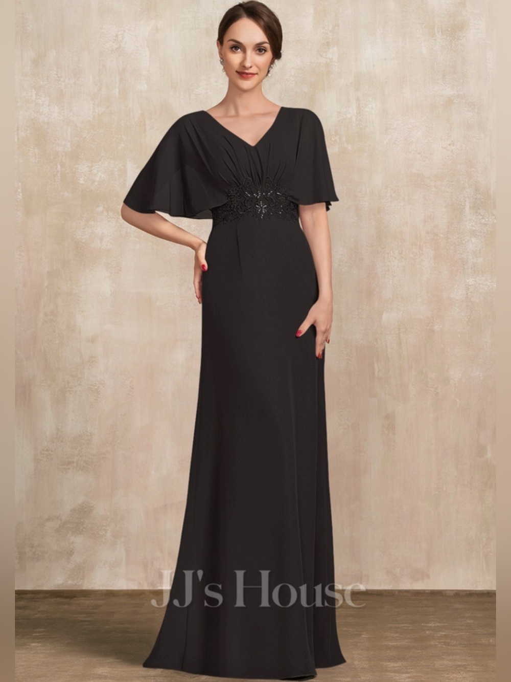 JJs House Black V-Neck Empire Waist Chiffon Dress Evening Gown MoB MoG Size 18W